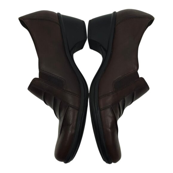 Clarks Partridge Block Heel Shoes Womens Size 9 Comfort Brown Leather Slip On - Picture 5 of 16